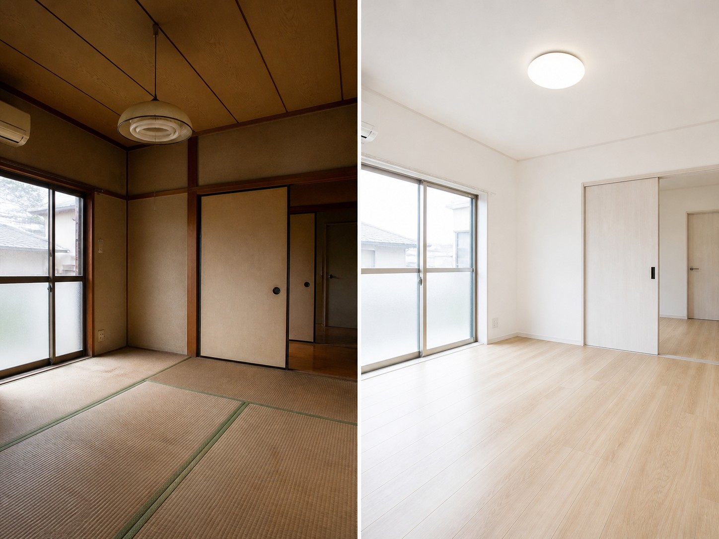 和室から洋室へのリフォーム前後